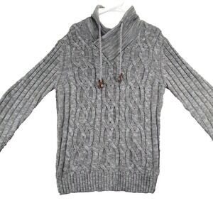 CARBON Womens Cable Knit Shawl Collar Drawstring Sweater Medium